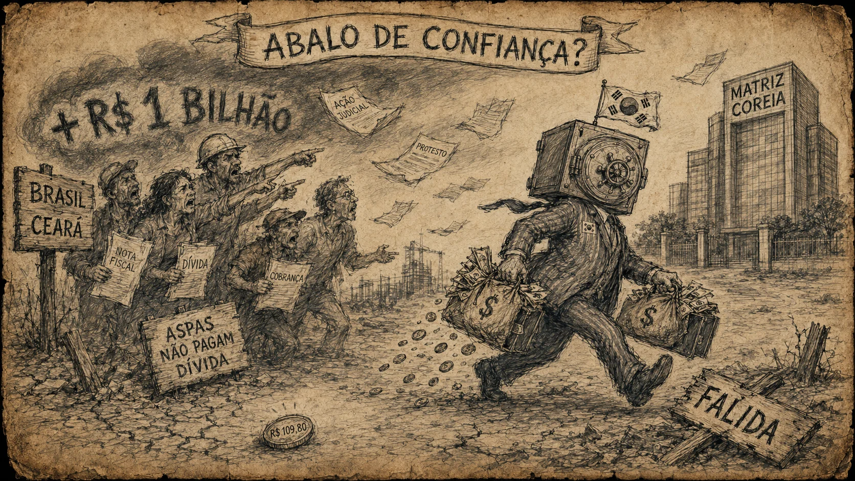 Caricatura: 의회 위원회, 페셍 제철소 건설 문제 논의
