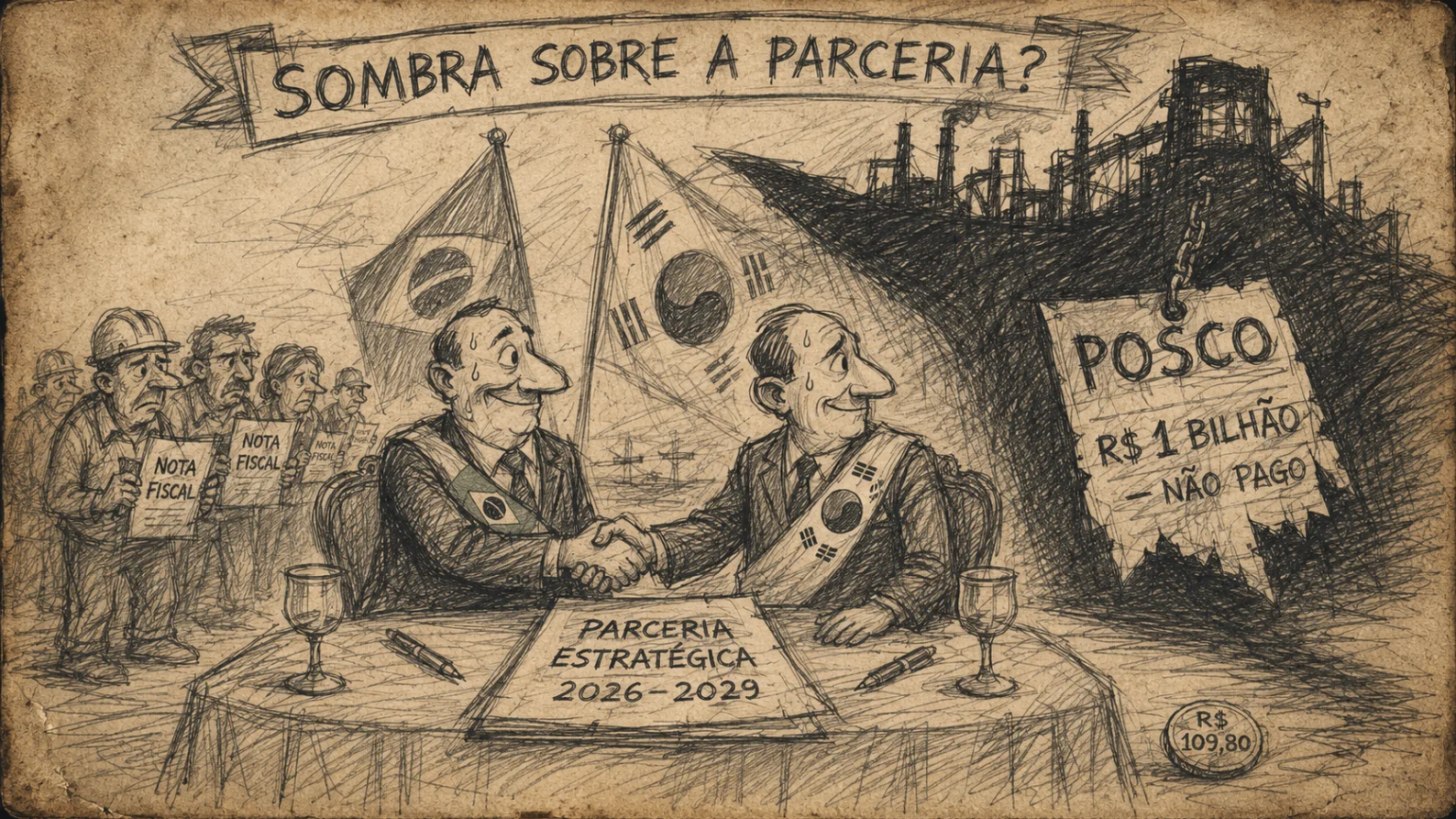 Caricatura: 브라질에서의 POSCO 부채, 한-브라질 파트너십에 그림자를 드리우다