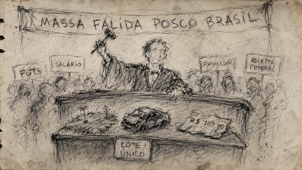 Caricatura: Korean giant POSCO files for bankruptcy in Brazil after billion-dollar default